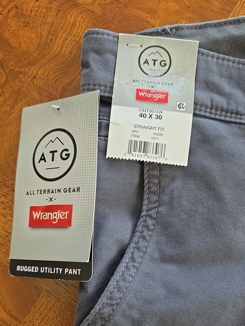 Wrangler ATG Rugged Utility Pant Mens 40x30 Gray Chino Straight Fit - NEW